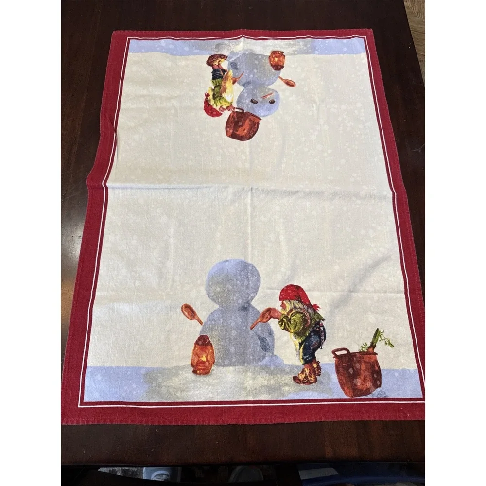 Williams Sonoma Christmas Elf Kitchen Towel Tea Dishtowel Snowman‎ Retire